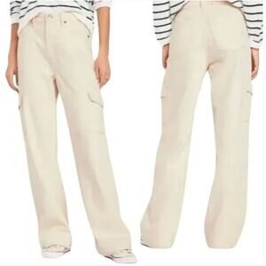 NWT Old Navy  Ecru Extra High Waist Sky-Hi Wide Leg Cargo Jeans Cream 6 Tall